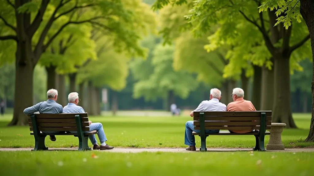 Grupa senioru apstājas soliņos Ogres parkā